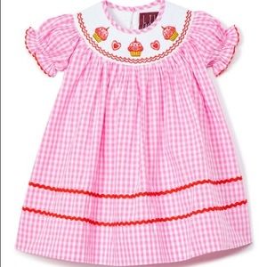 Pink Gingham Birthday Cupcake Smocked Bishop Dress